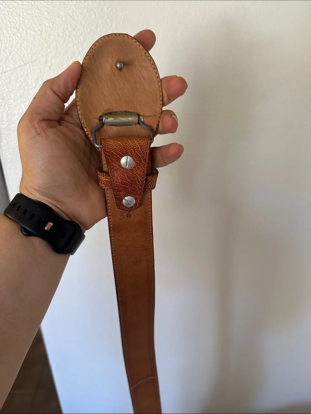 MEXICANA Brown Textured Leather Belt with Oval Buckle size 36